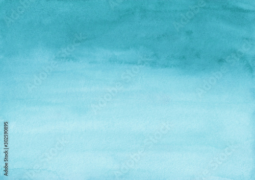 Watercolor blue ombre background hand painted. Aquarelle sky blue texture. 