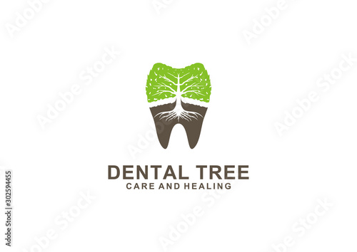 Vector logo of a tree and teeth as a symbol of dental health