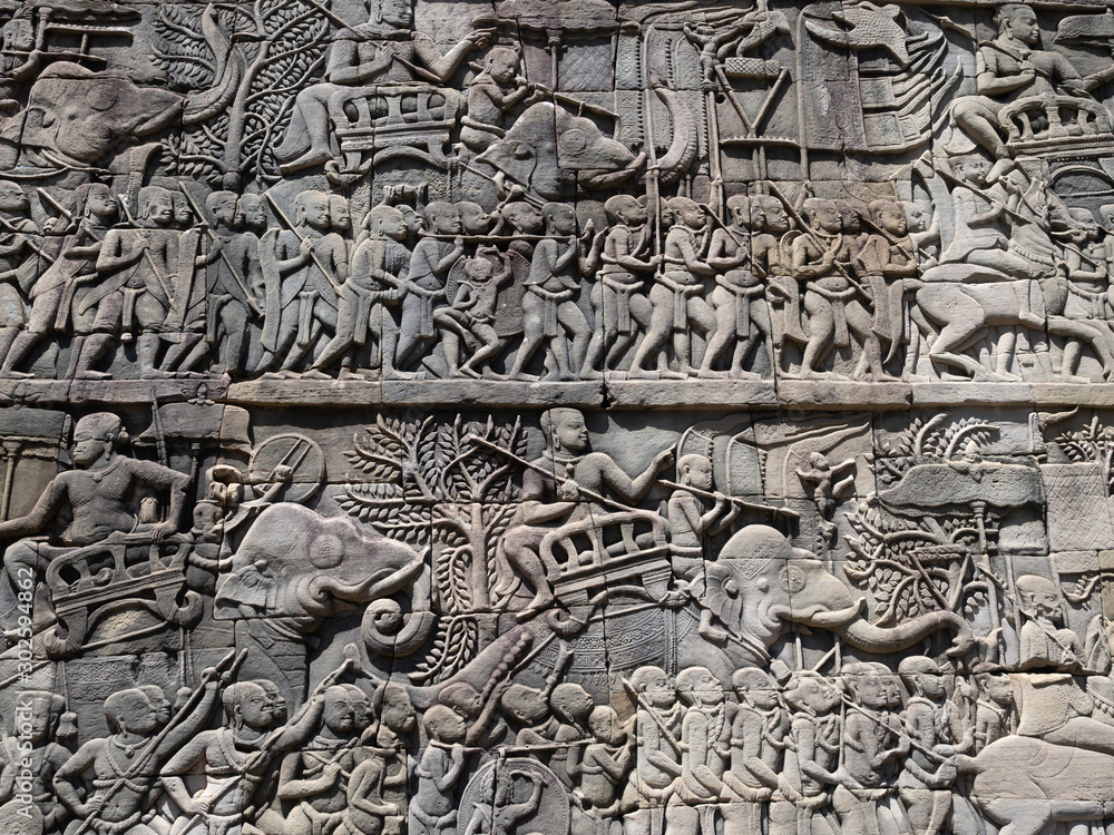 Bas Relief at The Bayon at Angkor Thom in Cambodia