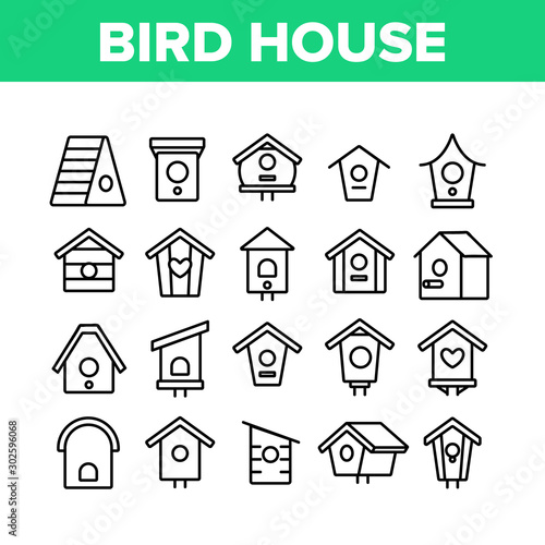 Valokuvatapetti Bird House Collection Elements Icons Set Vector Thin Line
