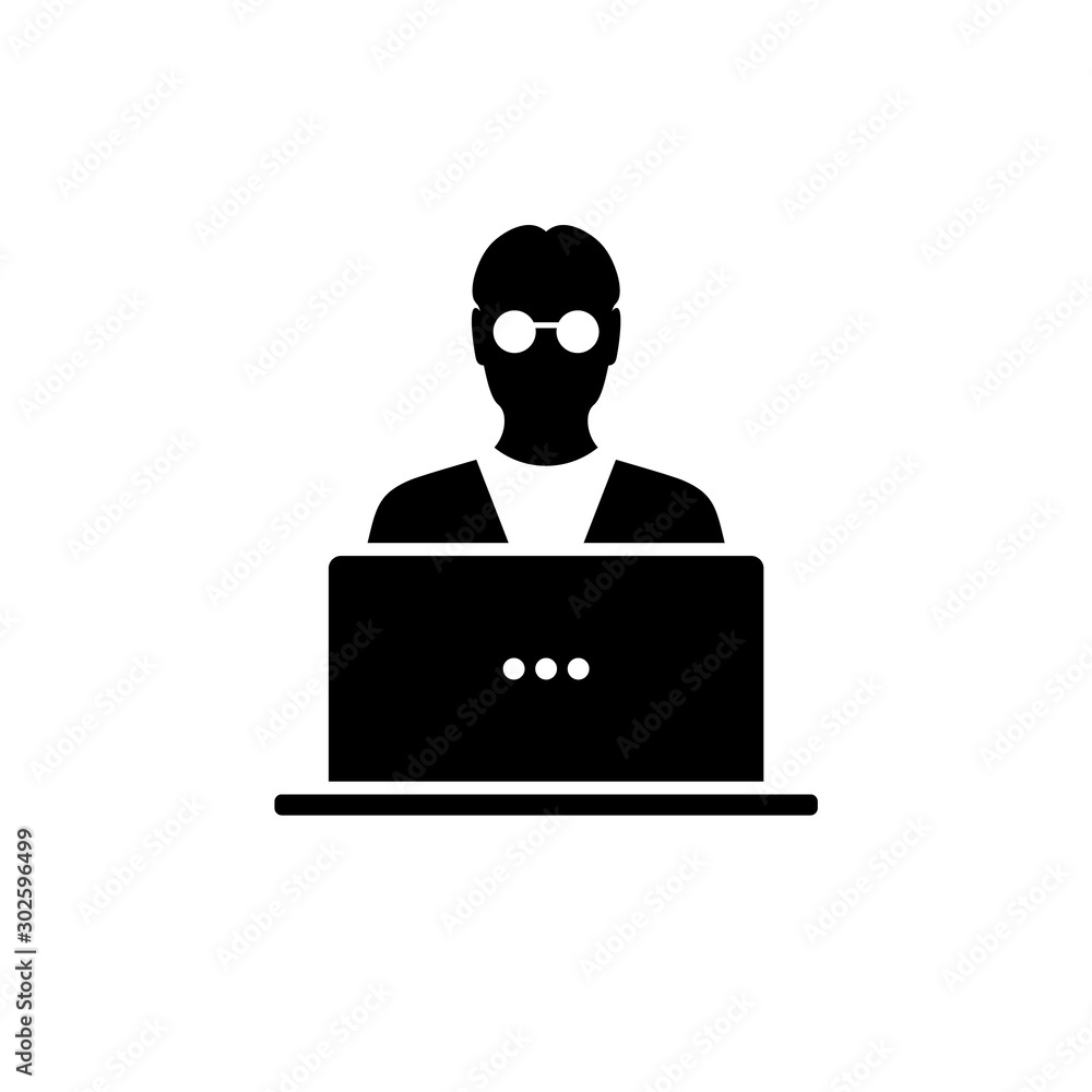 User icon at work on a laptop. Vector illustration on a white background. User icon at work on a laptop. Vector illustration on a white background.