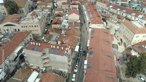 Aerial footage of Mea Shearim neighborhood in the heart of Jerusalem, israel photo