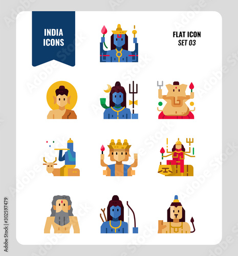 India icon set 3. Include India Spiritual, Hindu, Buddhism and more. Flat icons Design. vector illustration