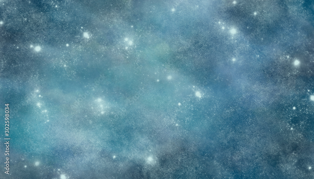 abstract green and blue background with stars and snowflakes
