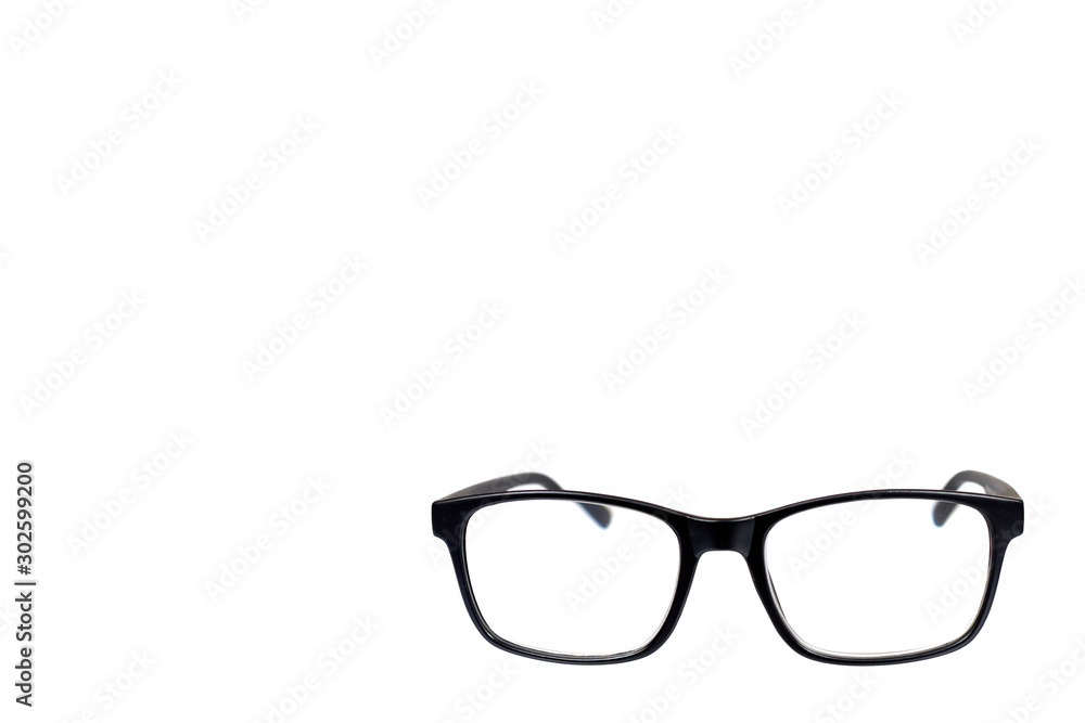 Black eyeglasses, eye optic correction tool. Isolated Black eyeglasses, eye optic correction tool. Isolated
