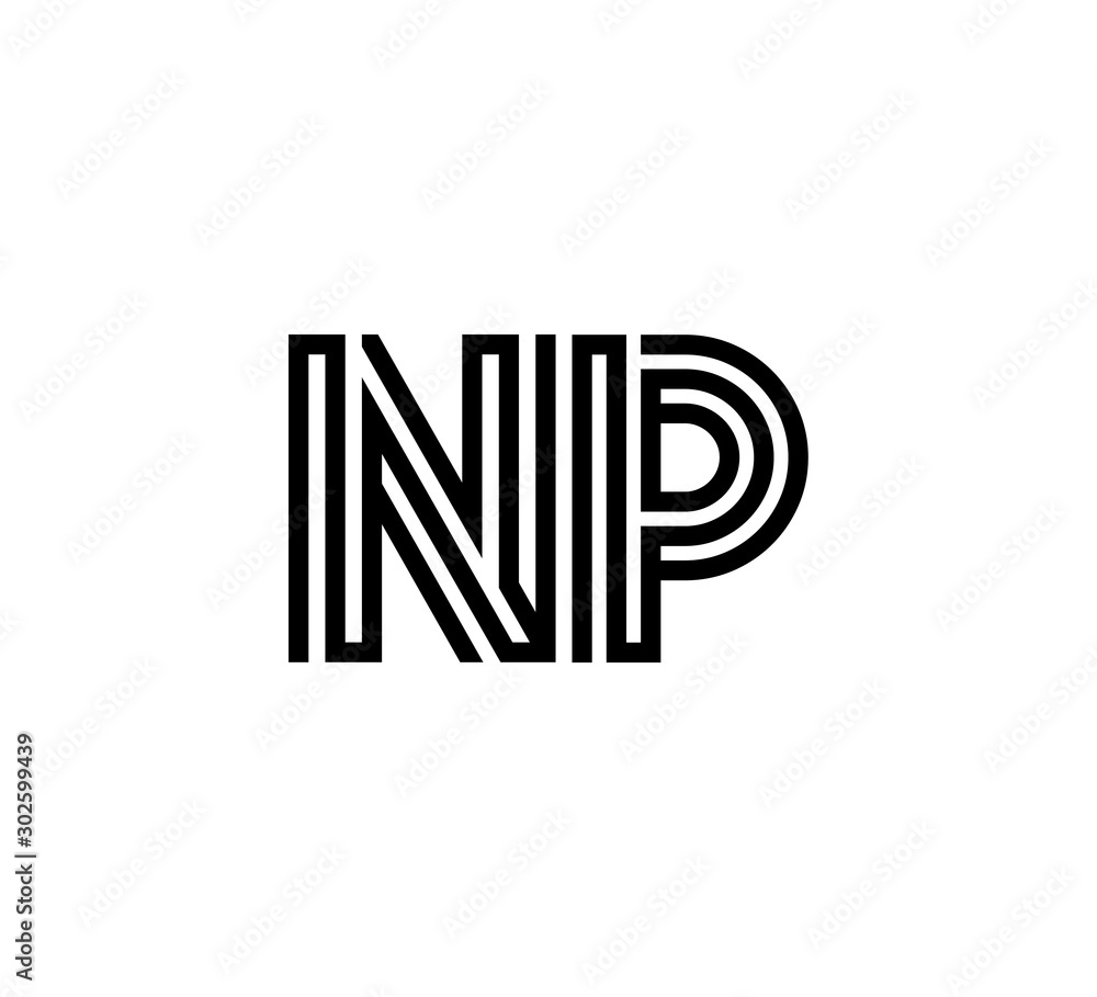 Initial two letter black line shape logo vector NP