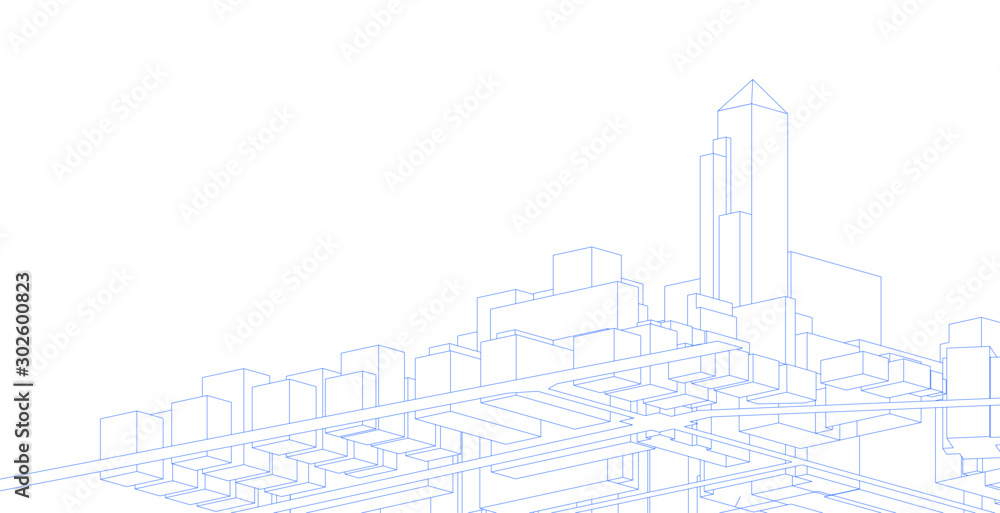 A skyscraper in the city is defined as a continuously habitable high-rise building that has over 40 floors, City architecture sketch 3d illustration