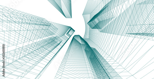 A skyscraper in the city is defined as a continuously habitable high-rise building that has over 40 floors, City architecture sketch 3d illustration