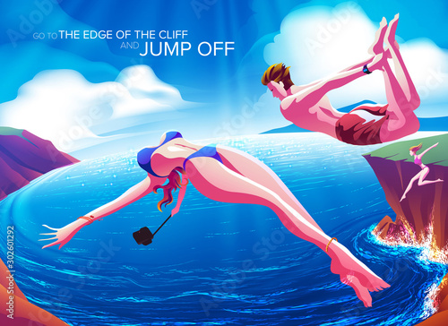 Go to the edge of the cliff and jump off