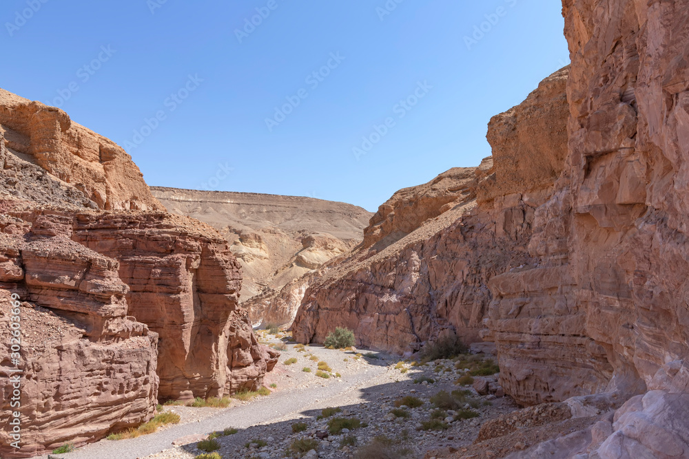Spectacular Stone Walkway in the Red Slot Canyon. Tourism Israel