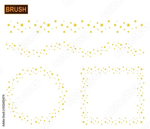 Stars illustrator brush for digital illustration. Christmas stars night. Yellow stars for sky drawing. 