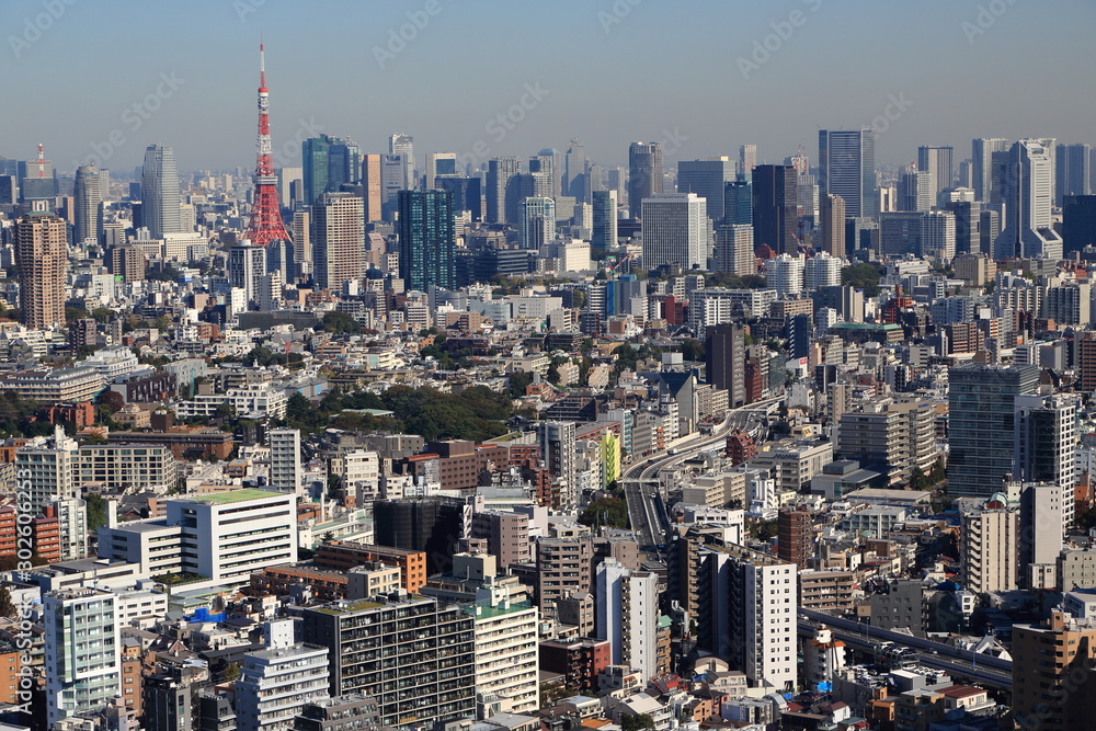 東京タワーと林立する超高層ビル群