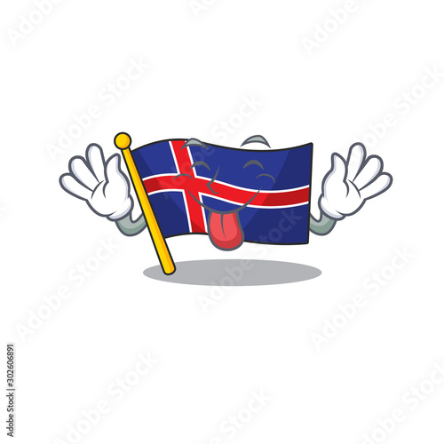 Cartoon flag iceland mascot with tongue out
