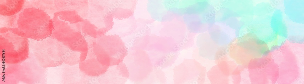 square graphic with confetti clouds wide banner. pastel pink, light coral and pastel magenta background with space for text or image