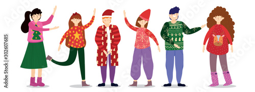 family wearing ugly sweater party merry christmas, happy new year