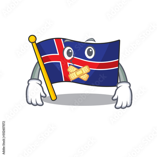 Character flag iceland with a cartoon silent