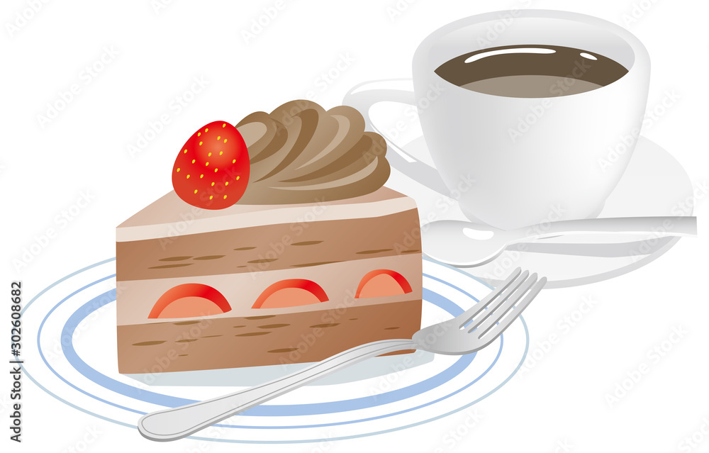 チョコレートショートケーキとコーヒーのイメージイラスト Stock Vector Adobe Stock