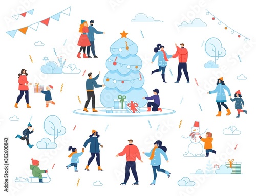 Christmas Eve Family a Celebration Outdoor Cartoon