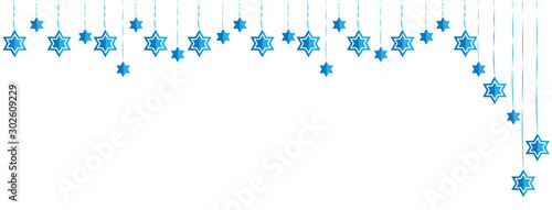 Jewish Hanging Star of David Blue White Banner Asymmetric Background