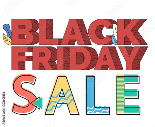 Wallpaper Mural Black friday sale vector, offer for shoppers. Fonts with foliage for shopping season in autumn. Fall discounts and proposals, promotional banner in line flat style. Clearance and promotion from stores Torontodigital.ca