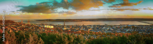 Colorful Panoramic shot of the Tay Rail Bridge of  Dundee Law in Scotland at twilight,UK , Dramatic beautiful sunset photo