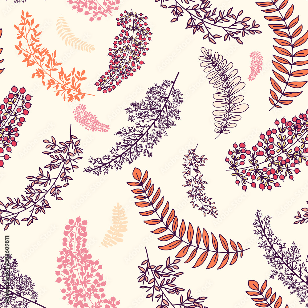 warm vector seamless pattern with branches, floral warm vector seamless pattern with branches, floral