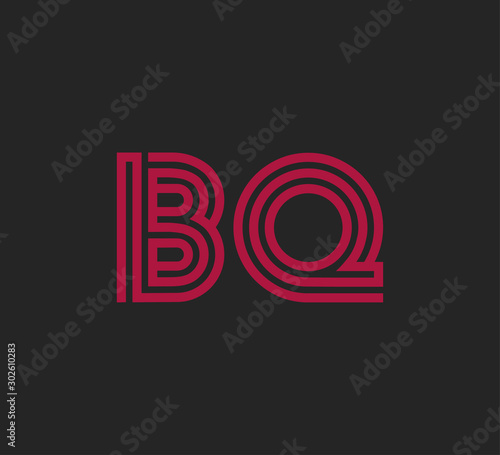 Initial two letter red line shape logo on black vector BQ