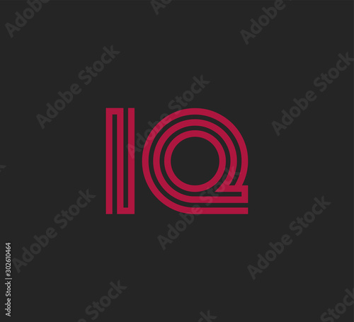 Initial two letter red line shape logo on black vector IQ