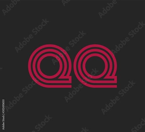 Initial two letter red line shape logo on black vector QQ