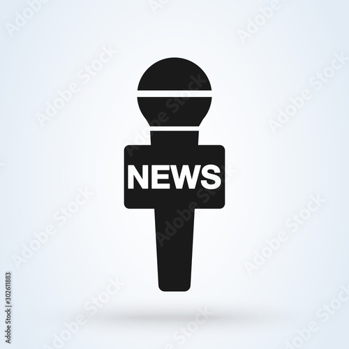 news, reporter microphone. Simple vector modern icon design illustration.