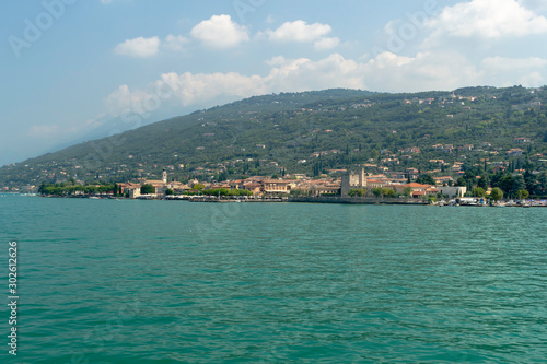 View from the lake Garda of the castle Scaliger de Torri del Benaco, Italy