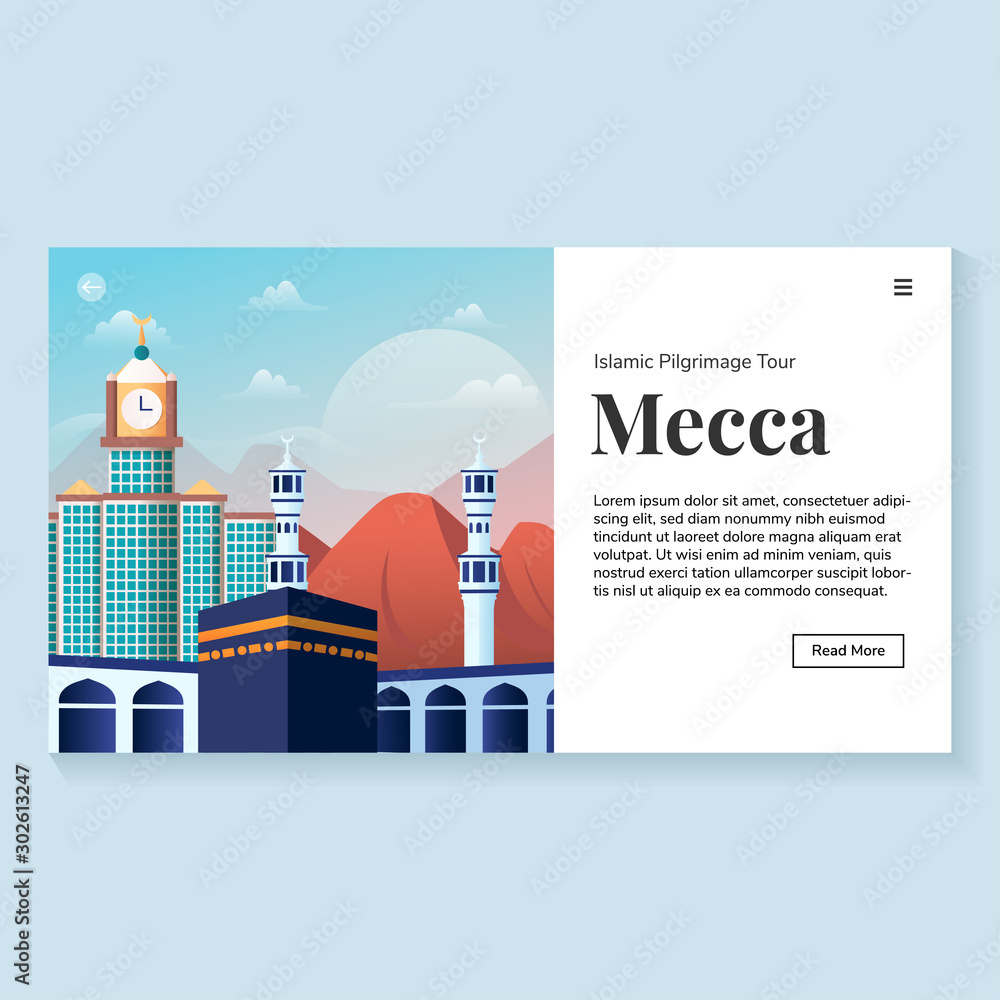 Mecca Landmark Environment Landing Page Illustration UI Kit