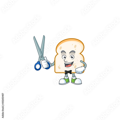 Barber mascot cartoon in slice white bread