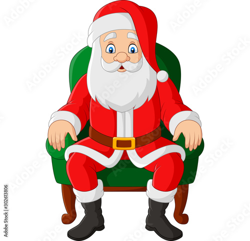Cartoon santa claus sitting in chair 