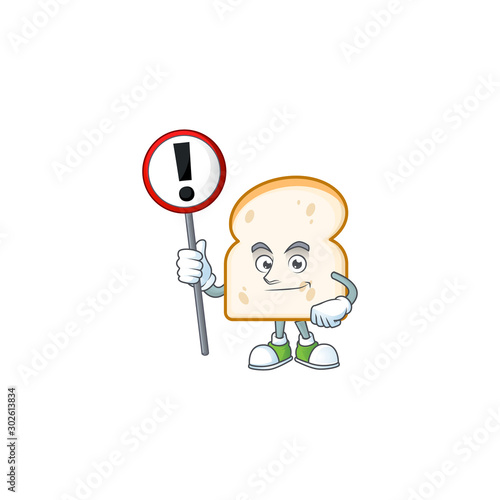 Cartoon a slice white bread with sign warning.