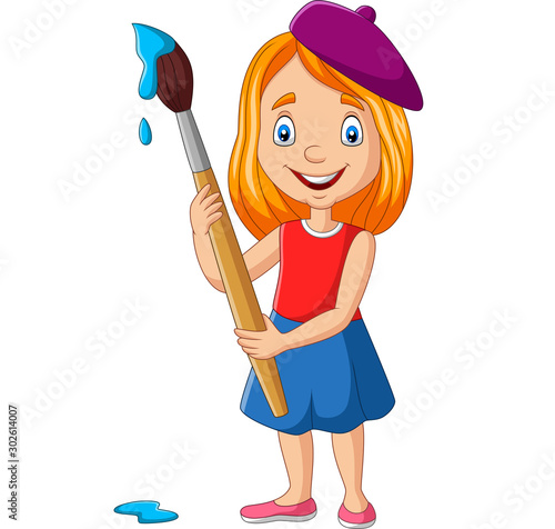 Little girl painting with paintbrush