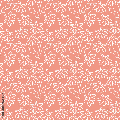 Outline drawing seamless background. Hand drawn flowers . Suitable for backgrounds  invitations  Wallpapers  packaging design