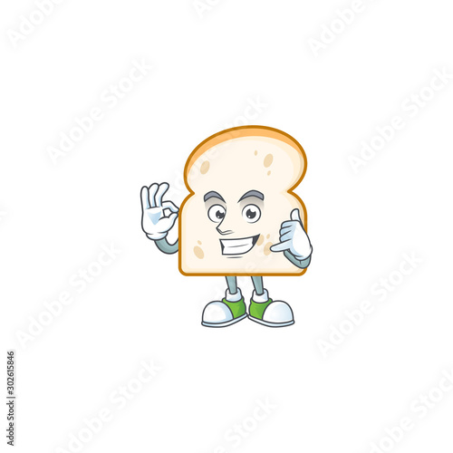 Mascot call me with cartoon slice white bread.