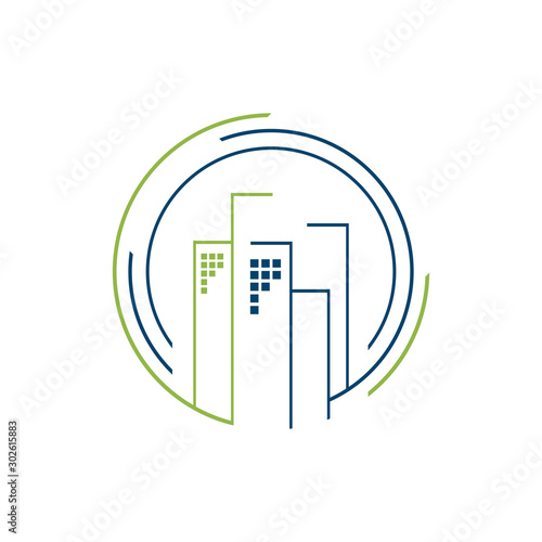 circle house Real estate Apartment flat line building logo Vector icon
