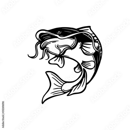 catfish illustration in black and white