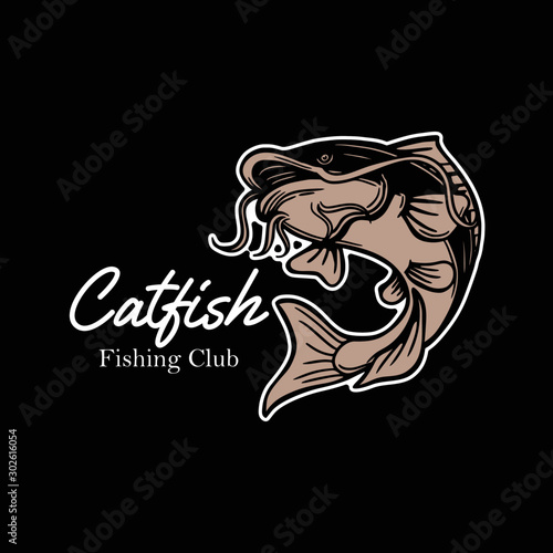 catfish dishing club, illustration of catfish in black background