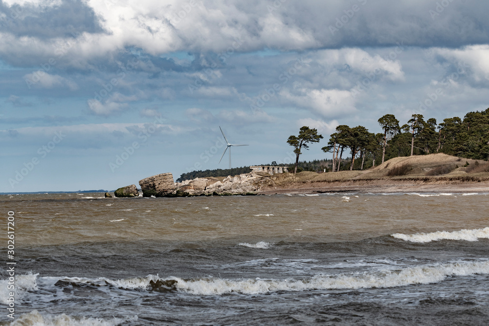 Stormy day in Baltic sea at Liepaja fortress, Latvia.