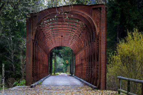 Red and rusty steel bridge 