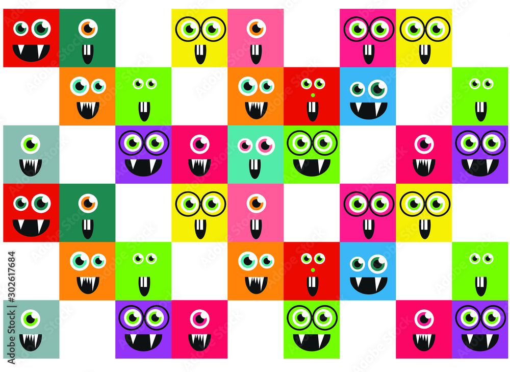 colored square monsters, baby cartoon pattern colored square monsters, baby cartoon pattern