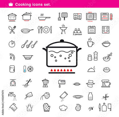 Cooking preparation icon set. Set of sign for detailed guideline. Vector elements on a white background. Ready for your design. EPS10.	