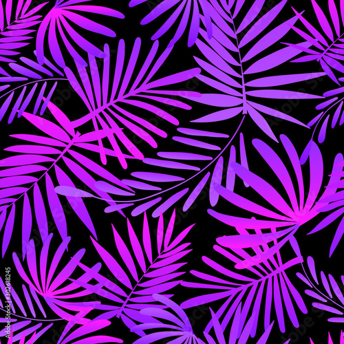 Vector seamless tropical pattern, bright tropical foliage, monstera leaves. Modern bright summer print design from thickets of tropical leaves from the jungle