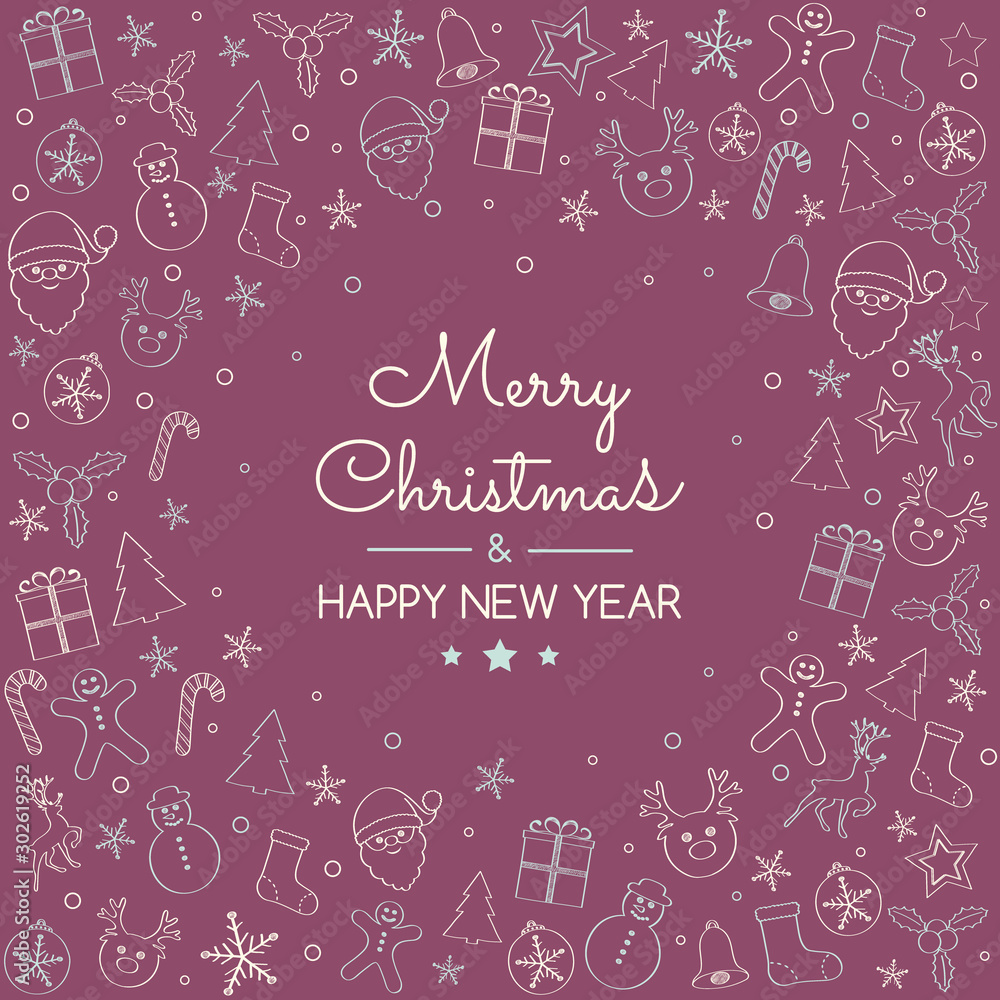 Christmas decoration with wishes and hand drawn elements. Vector.