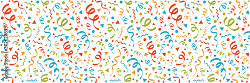 Party background with hand drawn serpentines and confetti. Vector