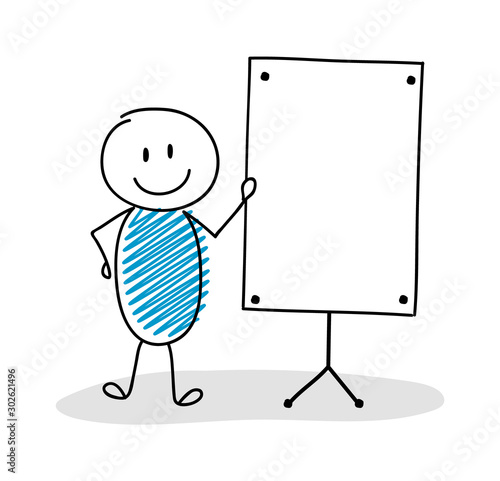 Funny stickman with empty white board. Vector