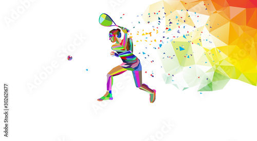 Female Squash Player Polygonal Geometric Vector Illustration